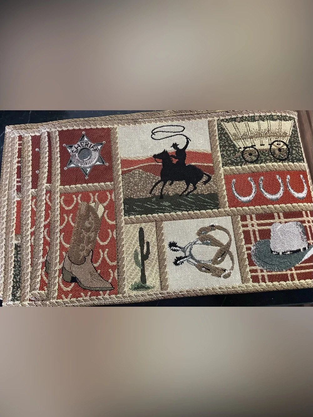 Set Of 4 Vintage Tapestry Cowboy Placemats Western Rodeo